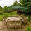 Green LED Cantilever Parasol 3m Banana Hanging Umbrella Garden Sun Shade Canopy Patio 360 Rotation Tilt UV Protection Winding Crank 24 Solar Powered Cool White LED Lights Waterproof Rain Cover & Base