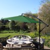 3m Cantilever Garden Parasol Banana Hanging Umbrella Winding Crank Shade Patio Outdoor Sun Shade Tilt UV Protection | Green Fan Base