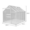 Greenhouse 6 x 8ft Aluminium Polycarbonate Steel Base Silver Weather Resistant Frame Support Bars Interchangeable Sliding Door 2 Roof Window Vents Walk In Gutter FREE W Clips