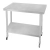 Catering Work Bench Table Stainless Steel Food Prep Kitchen Mobile 4 x Castor Wheels With 2 Brakes & 4 Adaptable Feet Adjustable Lower Shelf 3 Positions 160kg Load Capacity 60cm x 90cm x 86cm