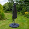 Black LED Cantilever Parasol 3m Banana Hanging Umbrella Garden Sun Shade Canopy Patio 360 Rotation Tilt UV Protection Winding Crank 24 Solar Powered Cool White LED Lights Waterproof Rain Cover & Base