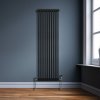 Traditional 2 Column Radiator 1800mm x 472mm Modern Central Heating Heater Matt Black Carbon Steel Vertical Wall Mounted Kitchen Living Room Bathroom Cleaning Brush Fixing Kit & Brackets
