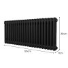 Traditional 2 Column Radiator 300mm x 1012mm Modern Central Heating Heater Matt Black Carbon Steel Horizontal Wall Mounted Kitchen Living Room Bathroom FREE Cleaning Brush Fixing Kit & Brackets