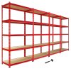 4 Monster Racking Z-Rax Shelving Garage Heavy Duty Storage Shelves, 360kg/shelf, Red, 90 x 183 x 45
