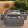8 Seater Rattan Furniture Set With Firepit - Grey