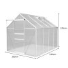 Greenhouse 6 x 8ft Aluminium Polycarbonate Steel Silver Weather Resistant Frame Support Bars Interchangeable Sliding Door 2 Roof Window Vents Walk In Gutter FREE W Clips