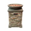 Gas Fire Pit Stone Home Outdoor Garden Patio Heater Burner Adjustable Flame Magnesium Oxide Furniture Smokeless Square Bowl Integrated Ignition Propane Lava Rocks Gas Regulator Hose Waterproof Cover