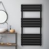 Vertical Towel Radiator Designer Flat Panel 1200mm x 600mm Bathroom Heated Rail Matt Black Central Heating Ladder Heater Wall Mounted Carbon Steel FREE Cleaning Brush Fixing Kit & Brackets