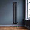 Traditional 2 Column Radiator 1800mm x 292mm Modern Central Heating Heater Matt Black Carbon Steel Vertical Wall Mounted Kitchen Living Room Bathroom Cleaning Brush Fixing Kit & Brackets