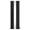 Flat Panel Radiator With Mirror 1800mm x 565mm & TRV Chrome Valves Designer Double Column Vertical Black Carbon Steel Wall Mounted Kitchen Living Room Cleaning Brush Fixing Kit & Brackets