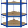 Corner Shelves Garage Racking / 90cm x 45cm x 180cm Racking Storage Unit / 5 Shelves MDF & Steel / 1325kg capacity / 265kg per shelf