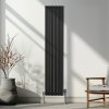 Oval Column Radiator 1800mm x 360mm & TRV Chrome Valves Modern Designer Double Panel Central Heating Heater Black Steel Vertical Kitchen Living Room FREE Cleaning Brush Fixing Kit & Brackets