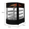 Food Warmer Cabinet Countertop Heated Glass Display Commercial Hot Food Pizza Pie Showcase Unit Black Steel Electric 30 - 85C Temperature Control Switch Internal Light 3 Tier Wire Shelving FREE Tongs
