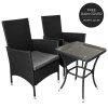 Black Rattan Bistro Set Garden Furniture 3 PCs Patio Weave Companion Outdoor Chairs Table Glass Top Set Conservatory Balcony 2 Seater Grey Cushions Washable Covers UV Protection | FREE Rain Cover