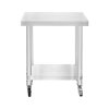 Catering Work Bench Table Stainless Steel Food Prep Kitchen Mobile 4 x Castor Wheels With 2 Brakes & 4 Adaptable Feet Adjustable Lower Shelf 3 Positions 160kg Load Capacity 60cm x 30cm x 80cm
