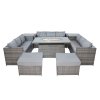11 Seater Rattan Furniture Set With Firepit - Grey