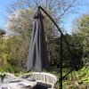 3m Cantilever Garden Parasol Banana Hanging Umbrella Winding Crank Shade Patio Outdoor Sun Shade Tilt UV Protection | Grey Square Base