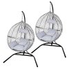 Swing Hanging Egg Chair Rattan Bench Garden Patio Outdoor Indoor Furniture Hammock Basket Seat Grey | with Cushions, Waterproof Cover and Stand