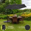 Grey LED Cantilever Parasol 3m Banana Hanging Umbrella Garden Sun Shade Canopy Patio 360 Rotation Tilt UV Protection Winding Crank 24 Solar Powered Cool White LED Lights Waterproof Rain Cover & Base