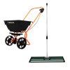 Lawn Leveller & Rotary Spreader Gritter Fertiliser Garden Levelling Rake Lute 100 x 32cm Green Removable Extendable Handle 1.15 - 1.9m Easy Grip 25kg Capacity Salt Grit Sand Seed Rain Cover & Gloves