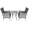 Garden Outdoor Rattan Bistro Set Furniture 3 PCs Patio Weave Companion Chair Table Set Conservatory Balcony 2 Seater Light Grey FREE Rain Cover