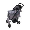 Pet Stroller Pushchair & Caddy Bag Organiser Detachable Blue Tartan Foldable Carrier 15kg Capacity Wheels Brakes Dog Hook Leash Canopy Mesh Windows Basket Cup Holders Pockets & Waterproof Rain Cover