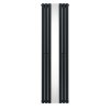 Oval Panel Radiator With Mirror 1800mm x 500mm Modern Designer Double Column Vertical Heater Matt Anthracite Grey Carbon Steel Wall Mounted Kitchen Living Room Cleaning Brush Fixing Kit & Brackets