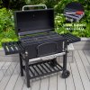 XXL BBQ Smoker Charcoal Barbecue Grill Portable Trolley Black Stainless Steel Adjustable Furnace Thermometer Side Shelves Hanging Hooks Bottle Opener Wheels Rain Cover Wire Brush Garden Patio Outdoor