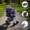 Pet Stroller Pushchair & Caddy Bag Organiser Detachable Blue Tartan Foldable Carrier 15kg Capacity Wheels Brakes Dog Hook Leash Canopy Mesh Windows Basket Cup Holders Pockets & Waterproof Rain Cover