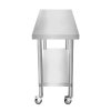 Catering Work Bench Table Stainless Steel Food Prep Kitchen Mobile 4 x Castor Wheels With 2 Brakes & 4 Adaptable Feet Adjustable Lower Shelf 3 Positions 160kg Load Capacity 76cm x 45cm x 86cm