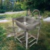 Camping Sink with Tap and Drainage Pipe Outdoor Stainless Steel Metal  Wash Basin Free Standing Portable