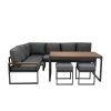 Aluminium Corner Sofa Set With Black Rattan Storage Box - Wood Effect