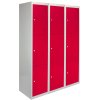 MonsterShop 3 x Red 3 Door Metal Storage Lockers, Blue & Grey Steel Lockable Unit, Gym Changing Room School Staff Locker