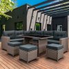 Rattan Corner Dining Set Outdoor Garden Furniture Grey 9-Seater L Shape Sofa Stools Tempered Glass Table UV Protected Waterproof Grey Seat Back Cushions Patio Conservatory Lounge FREE Rain Cover