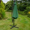Green LED Cantilever Parasol 3m Banana Hanging Umbrella Garden Sun Shade Canopy Patio Outdoor 360 Rotation Tilt UV Protection Winding Crank 24 Solar Powered Cool White LED Lights Waterproof Rain Cover