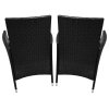 Black Rattan Bistro Set Garden Furniture 3 PCs Patio Weave Companion Outdoor Chairs Table Glass Top Set Conservatory Balcony 2 Seater Grey Cushions Washable Covers UV Protection | FREE Rain Cover