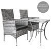 Garden Outdoor Rattan Bistro Set Furniture 3 PCs Patio Weave Companion Chair Table Set Conservatory Balcony 2 Seater Light Grey FREE Rain Cover