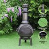Chiminea Outdoor Patio Heater Garden Log Fire Pit Burner Wood Cast Iron Chimney Chimenea BBQ Frost Proof Spark Guard Rain Cover Poker Barbeque Toasting Rack | Bronze Effect | 110cm Tall