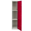 MonsterShop 3 Door Metal Storage Lockers, Flatpacked Red & Grey Steel Lockable Unit, Gym Changing School Staff