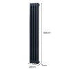 Traditional 2 Column Radiator 1500mm x 202mm Modern Central Heating Heater Matt Anthracite Grey Carbon Steel Vertical Wall Mounted Kitchen Living Room Bathroom Cleaning Brush Fixing Kit & Brackets