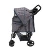 Pet Stroller Pushchair & Caddy Bag Organiser Detachable Blue Tartan Foldable Carrier 15kg Capacity Wheels Brakes Dog Hook Leash Canopy Mesh Windows Basket Cup Holders Pockets & Waterproof Rain Cover