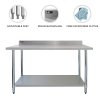 4FT Kitchen Work Bench Catering Table Commercial Stainless Steel Food Prep Surface Restaurant Storage Shelf 250kg Weight Capacity Adjustable Height 10cm Backsplash Upstand 2 x FREE Microfibre Cloths