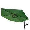 Green LED Cantilever Parasol 3m Banana Hanging Umbrella Garden Sun Shade Canopy Patio 360 Rotation Tilt UV Protection Winding Crank 24 Solar Powered Cool White LED Lights Waterproof Rain Cover & Base