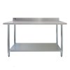 4FT Kitchen Work Bench Catering Table Commercial Stainless Steel Food Prep Surface Restaurant Storage Shelf 250kg Weight Capacity Adjustable Height 10cm Backsplash Upstand 2 x FREE Microfibre Cloths