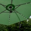 Green LED Cantilever Parasol 3m Banana Hanging Umbrella Garden Sun Shade Canopy Patio 360 Rotation Tilt UV Protection Winding Crank 24 Solar Powered Cool White LED Lights Waterproof Rain Cover & Base
