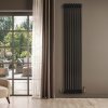 Traditional 4 Column Radiator & Valves - 1800 x 380mm - Black