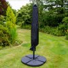 Black LED Cantilever Parasol 3m Banana Hanging Umbrella Garden Sun Shade Canopy Patio 360 Rotation Tilt UV Protection Winding Crank 24 Solar Powered Cool White LED Lights Waterproof Rain Cover & Base