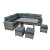 Rattan Corner Set With Composite Table - Grey