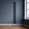 Traditional 2 Column Radiator 1800mm x 202mm Modern Central Heating Heater Matt Black Carbon Steel Vertical Wall Mounted Kitchen Living Room Bathroom Cleaning Brush Fixing Kit & Brackets