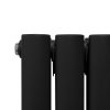 Oval Panel Radiator With Mirror 1800mm x 500mm & TRV Chrome Valves Designer Double Column Vertical Black Carbon Steel Wall Mounted Kitchen Living Room Cleaning Brush Fixing Kit & Brackets